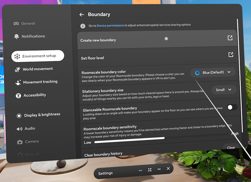 Enable Boundary on Meta Quest 3